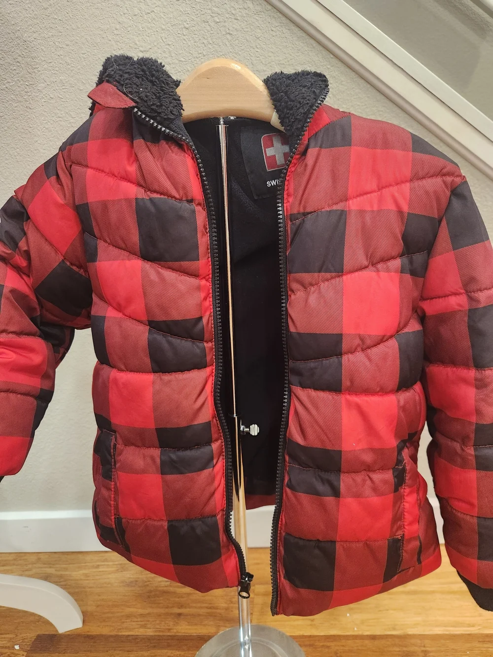 Swiss Tech Red and Black Buffalo Plaid Puffer Jacket for Kids